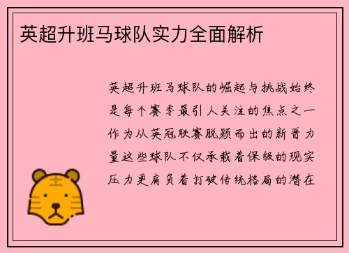 英超升班马球队实力全面解析