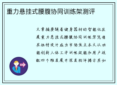 重力悬挂式腰腹协同训练架测评